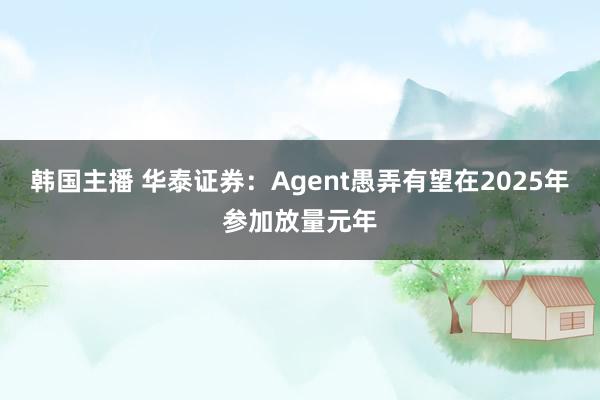 韩国主播 华泰证券：Agent愚弄有望在2025年参加放量元年